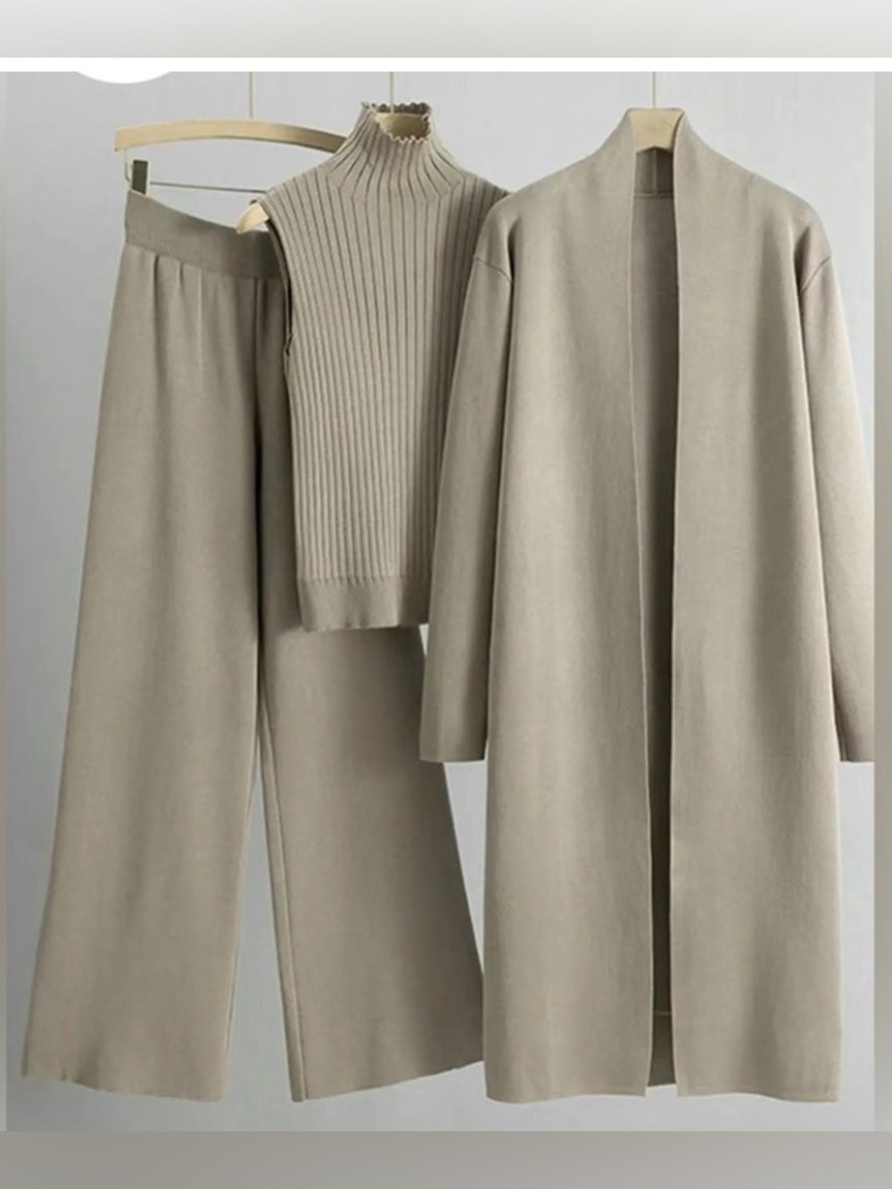 EUC - Neutral Wide-Leg Pants Set with Knit Vest & Long Cardigan, wore once!